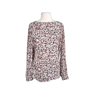 Loft Red & Grey Abstract Dotted Print Long-Sleeved Blouse